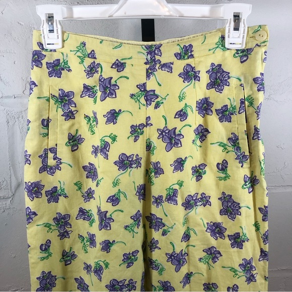 Lilly Pulitzer Linen Blend Floral Crop Pants Size 4 Yellow Purple - Picture 2 of 7